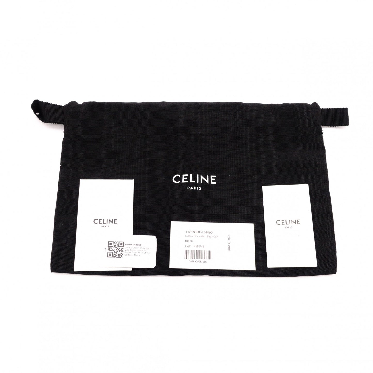 CELINE Shiny Calfskin Triomphe Shoulder Bag, Leather, Black, Rhinestones