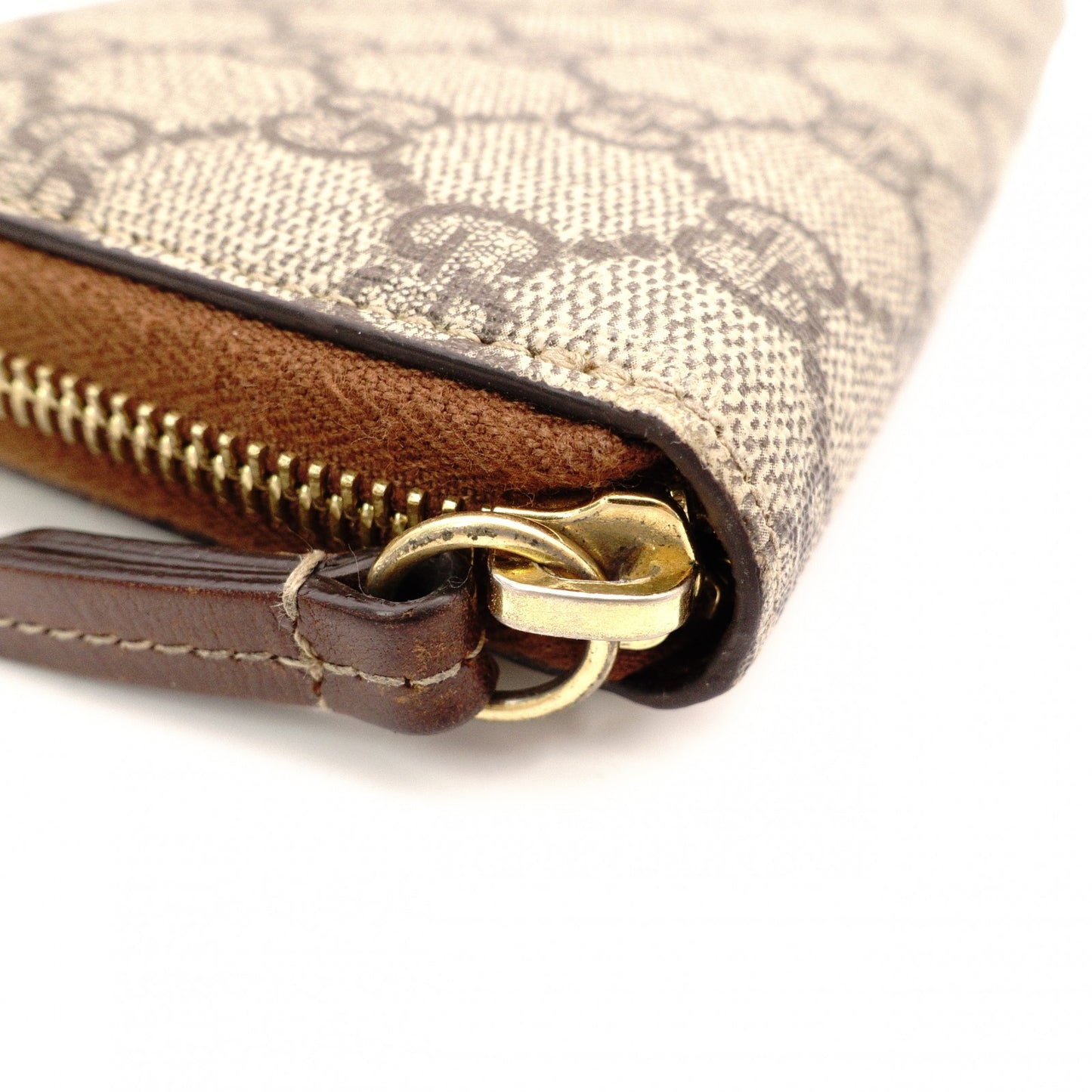 GUCCI GG Supreme Long Wallet, PVC Leather, Beige, Leather, Brown, GG Logo