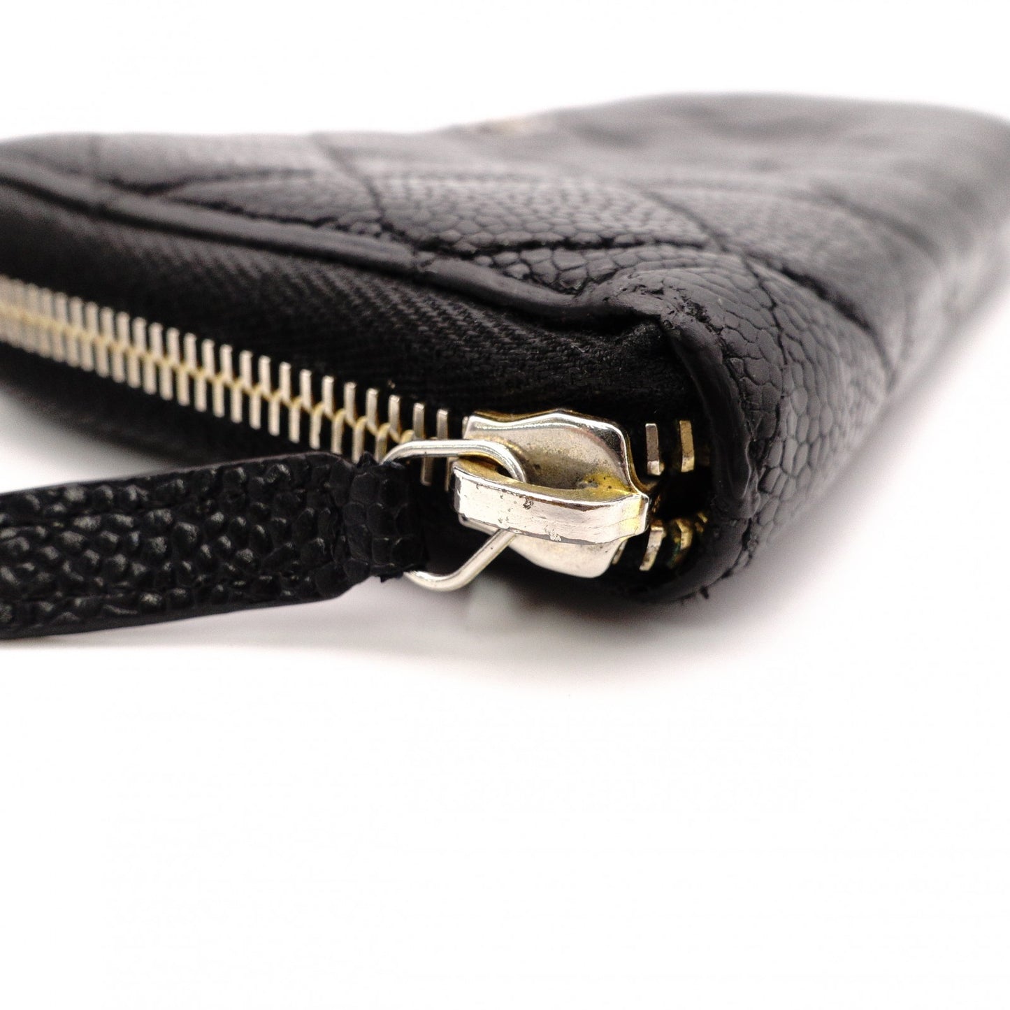 CHANEL Caviar Skin Matelassé Long Wallet, Leather, Black, Gold Hardware, CC Logo