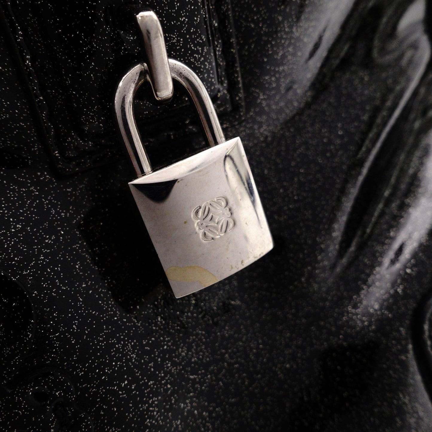 LOEWE Amazonas 28 Handbag, Patent Leather, Black with Glitter Charm