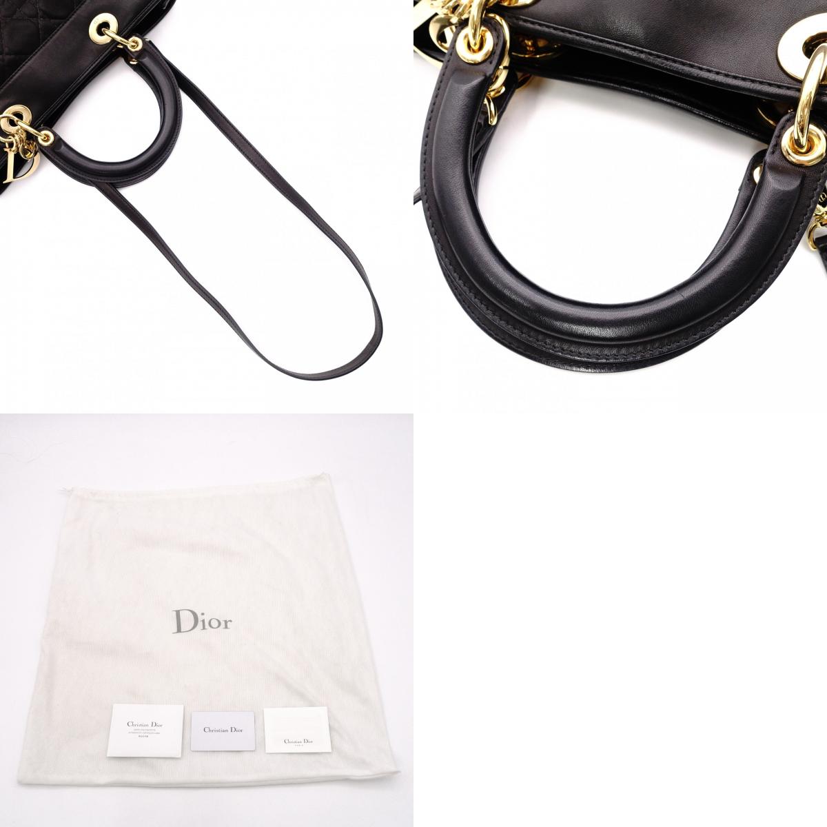 Christian Dior Cannage Lady Dior Handbag, Leather, Black, 2-Way, Gold Hardware