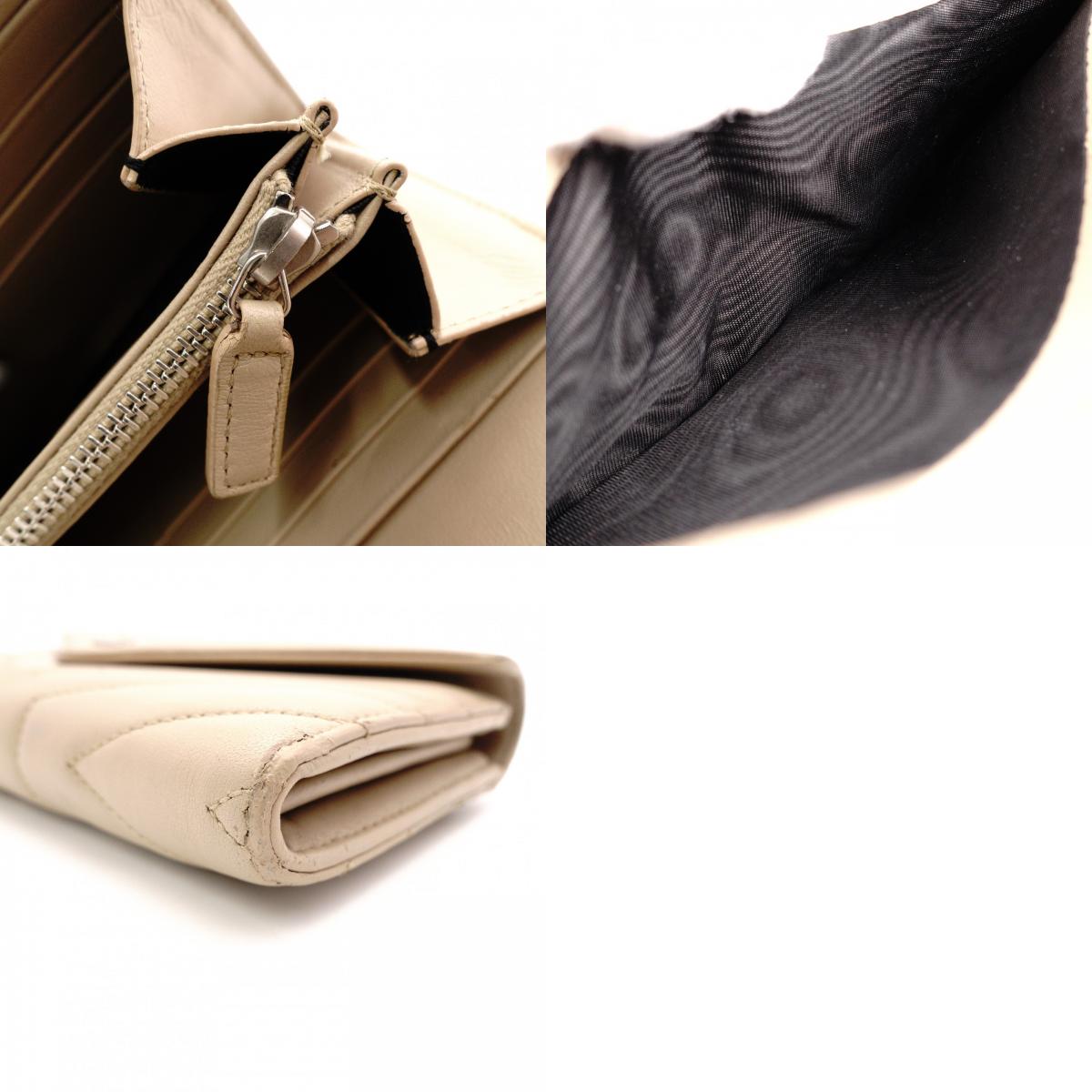SAINT LAURENT Cassandra Long Wallet, Leather, Beige, Silver Hardware