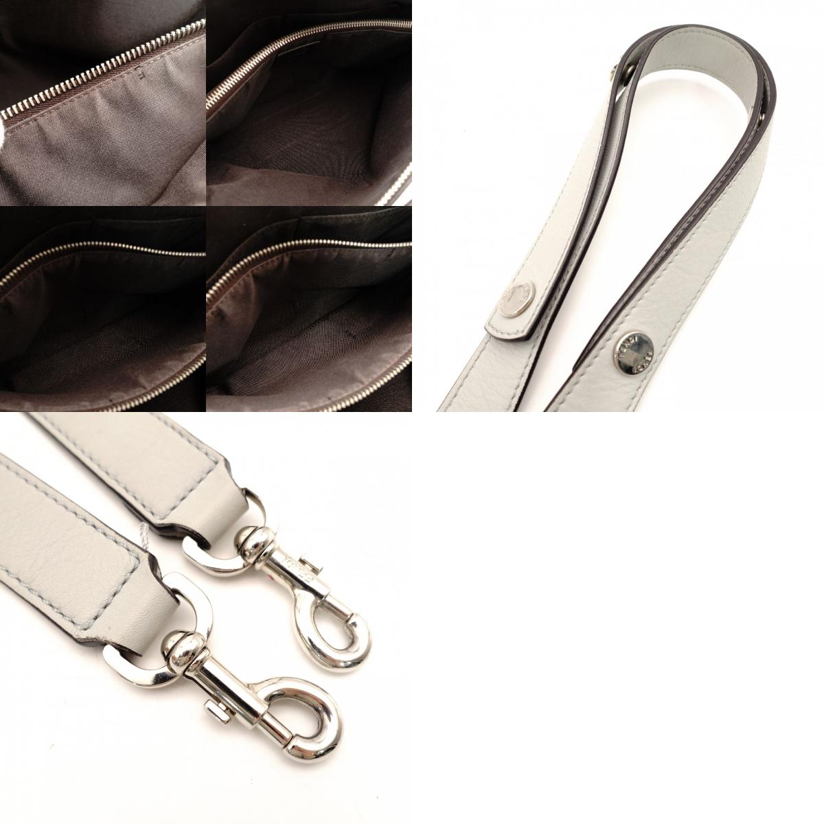 FENDI By the Way Medium Gray × Beige Leather 2-Way Handbag Shoulder 7-10-642