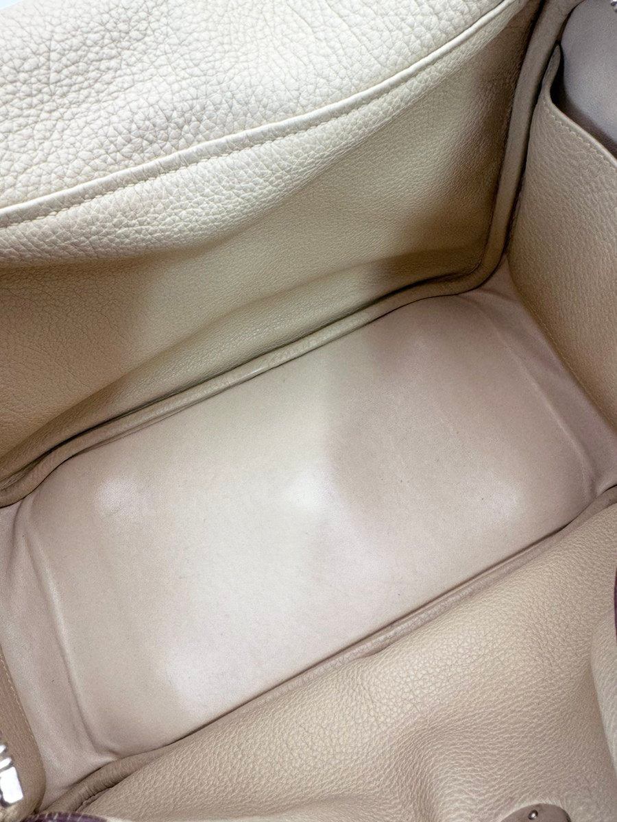 HERMES Lindy 30 Handbag Leather Beige 2-Way Shoulder Bag □K Stamped Silver Hardware R801586