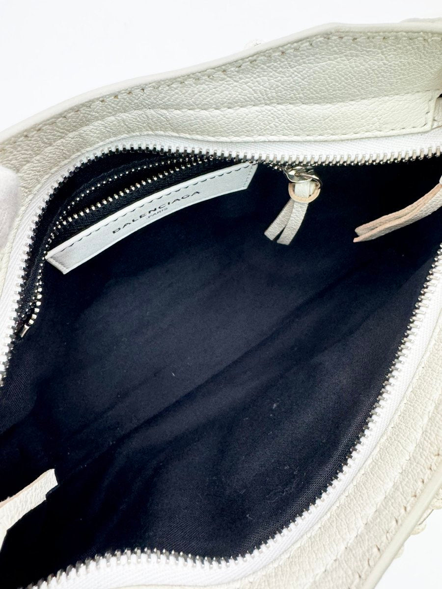 Balenciaga Classic Metal Edge Mini City Handbag White Leather 2-Way Crossbody White R801801