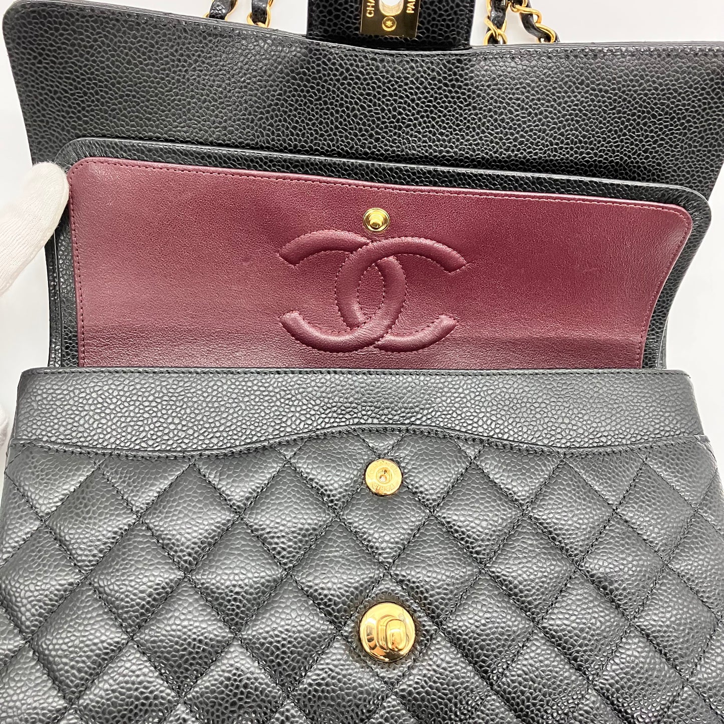 CHANEL Matelasse Caviar W Flap W Chain IC plate