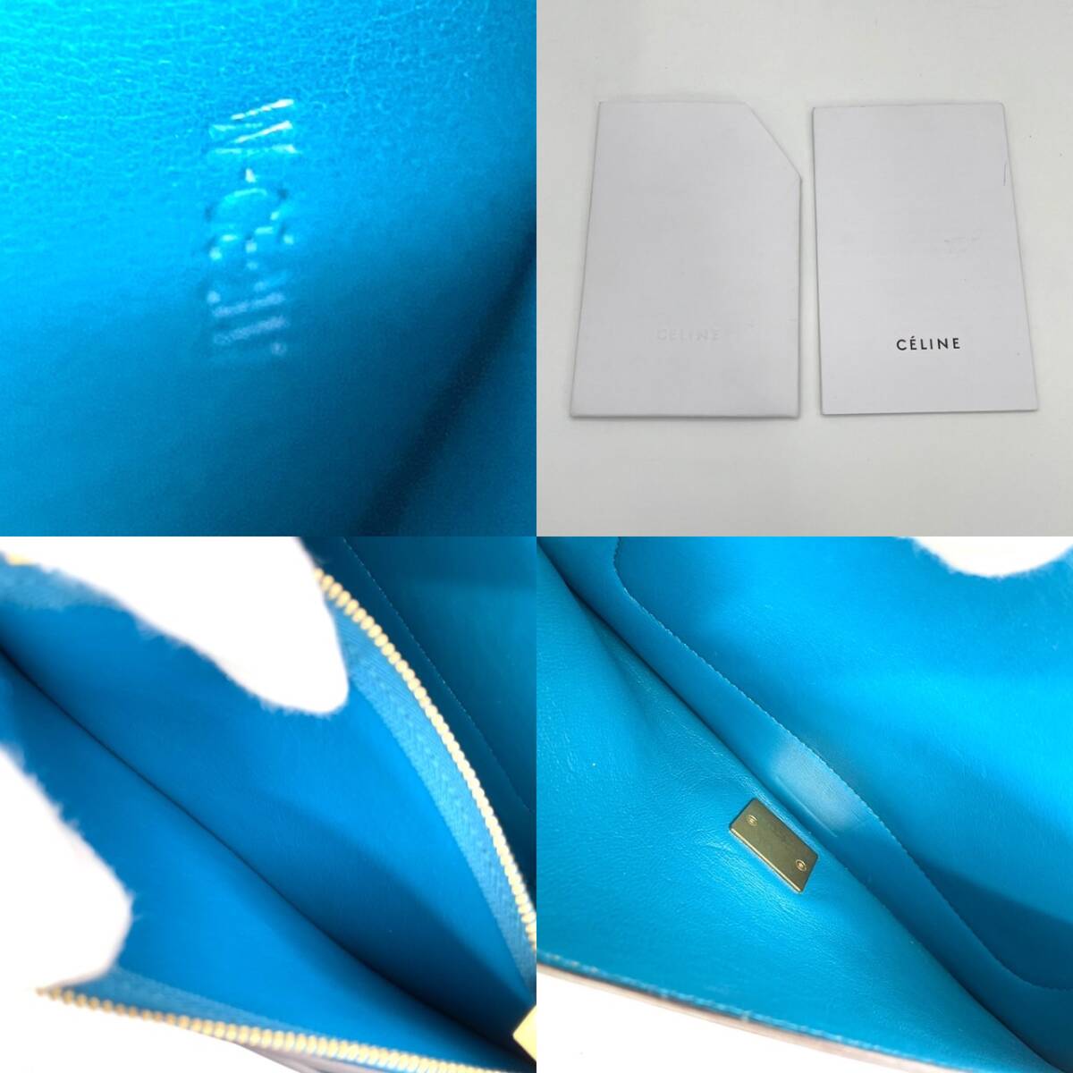 CELINE Frame Shoulder Blue Gray Leather