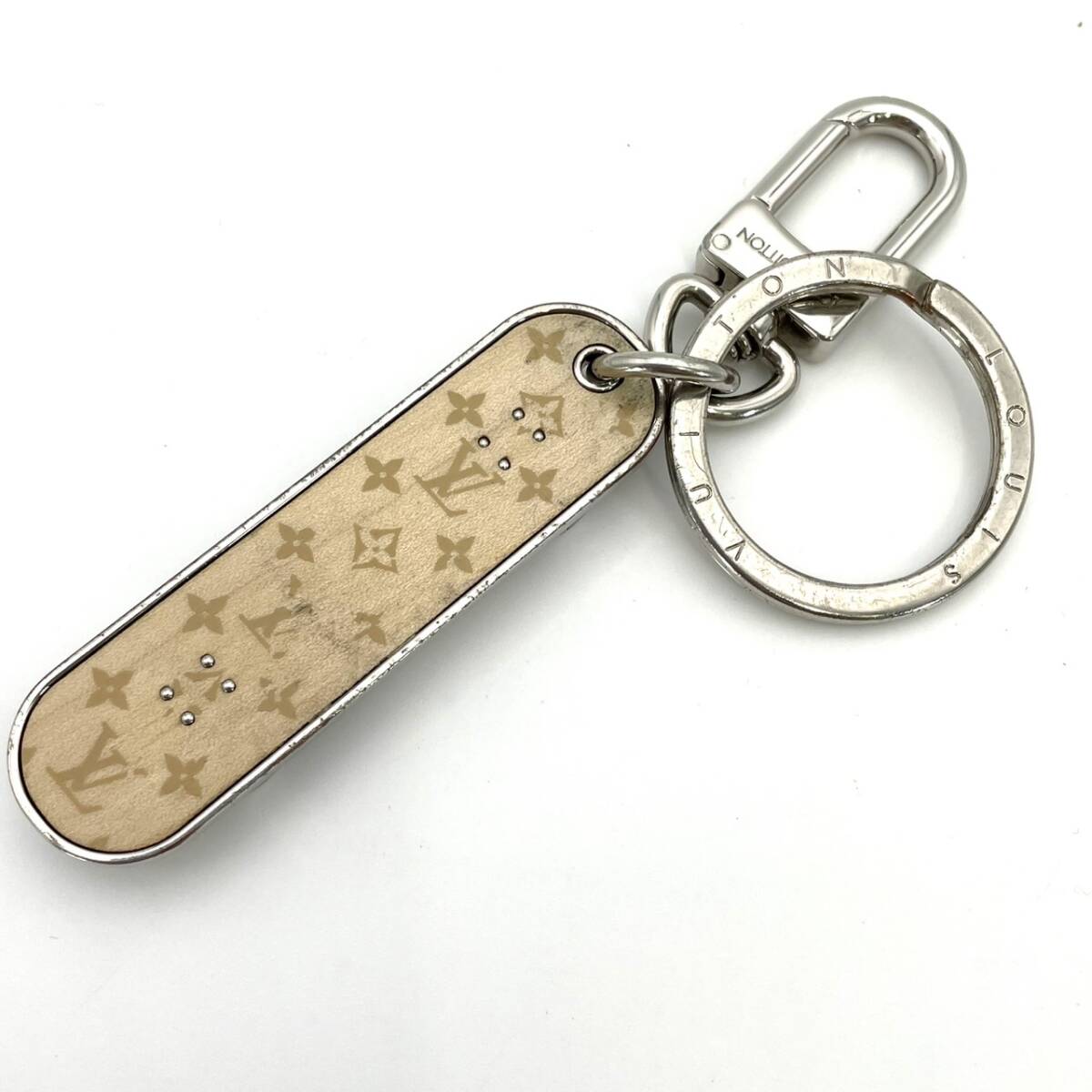 LOUIS VUITTON Mono Porte Cle Skateboard Charm Beige Silver Hardware