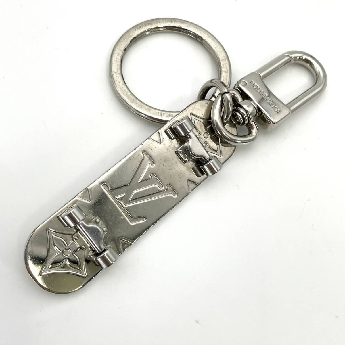 LOUIS VUITTON Mono Porte Cle Skateboard Charm Beige Silver Hardware