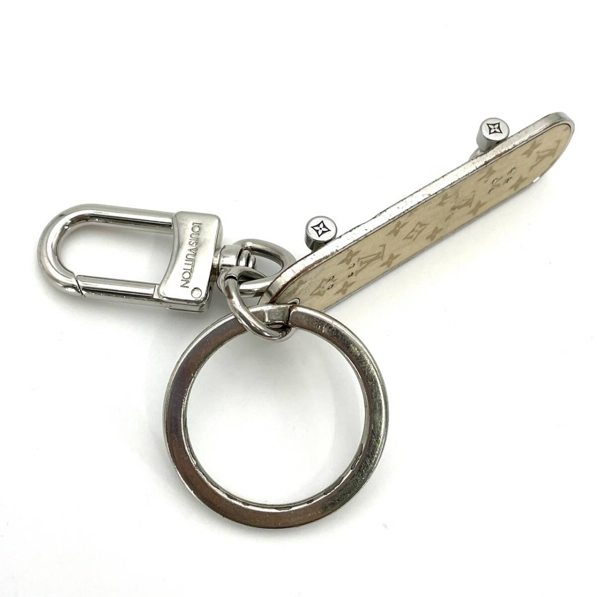 LOUIS VUITTON Mono Porte Cle Skateboard Charm Beige Silver Hardware