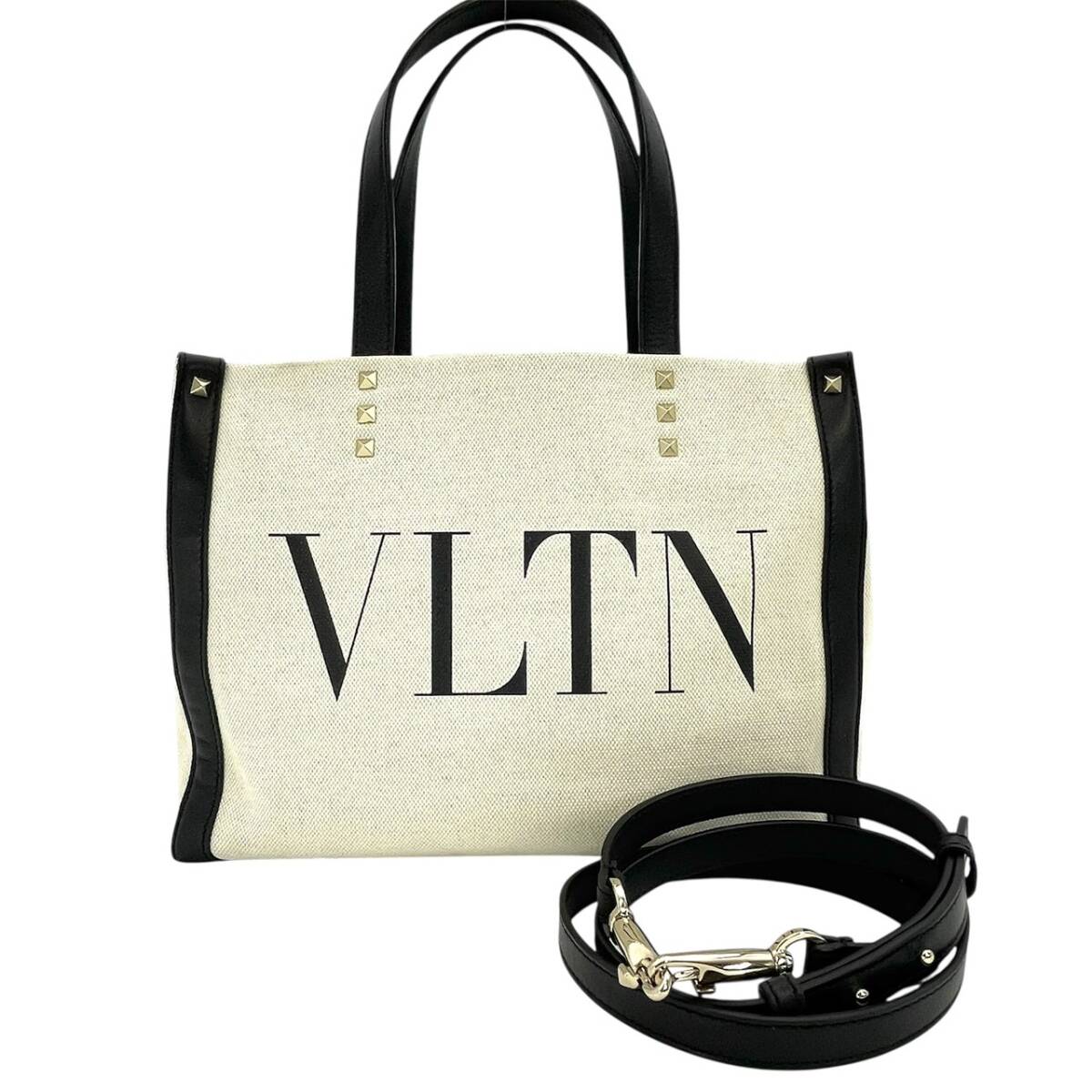 VALENTINO Canvas Leather White Black 2 Way Bag