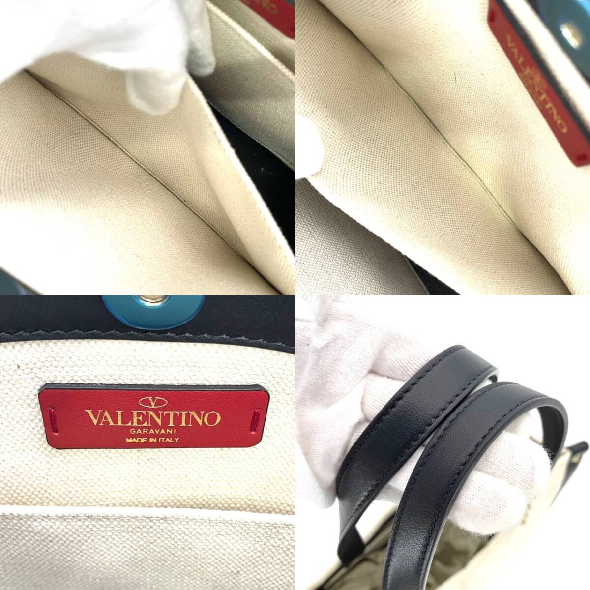 VALENTINO Canvas Leather White Black 2 Way Bag
