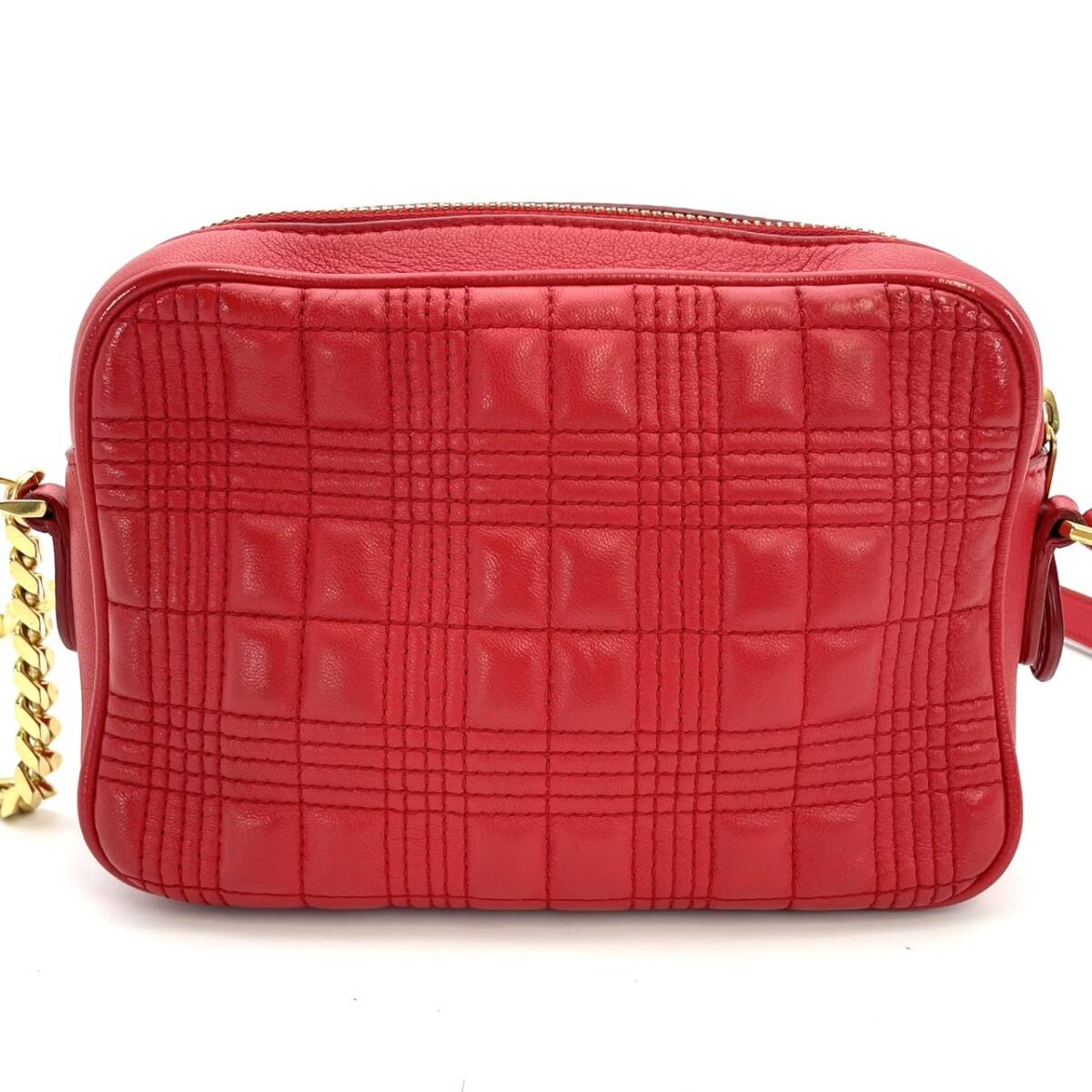 BURBERRY Lola Camera Chain Shoulder Red Leather TB