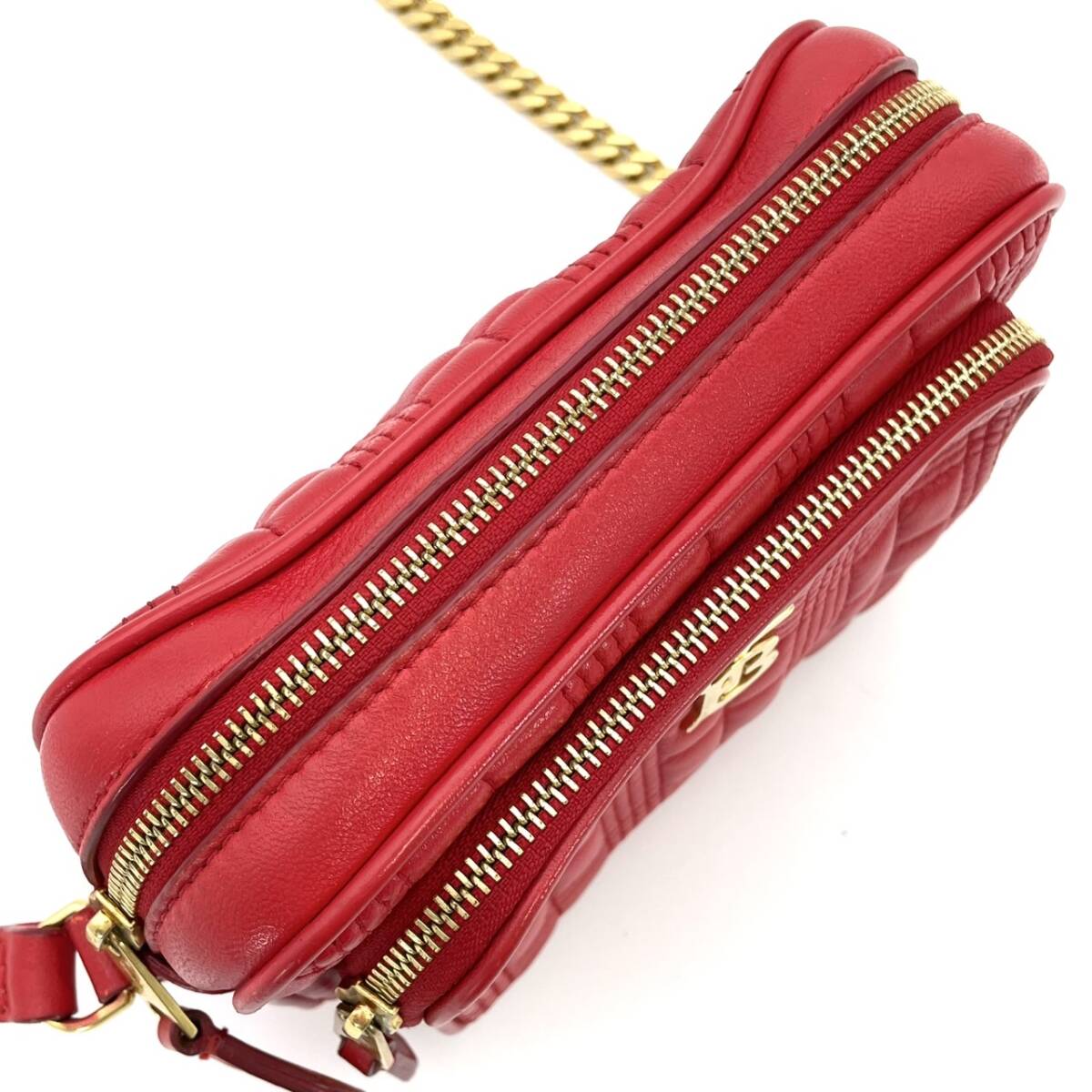 BURBERRY Lola Camera Chain Shoulder Red Leather TB