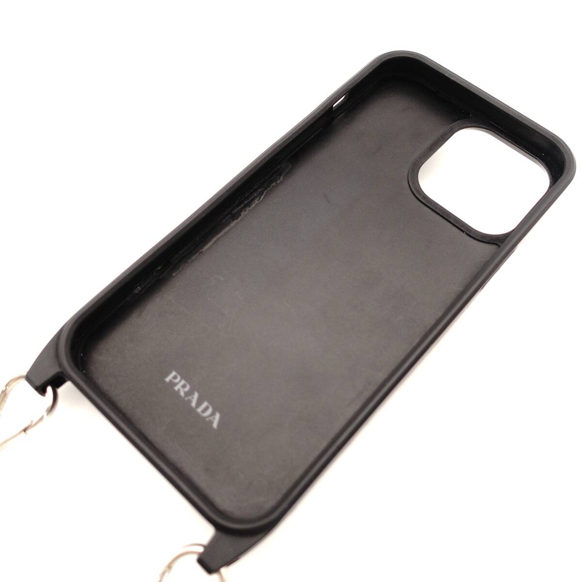 PRADA iPhone 15 Pro Max Case Black Saffiano Leather with Triangle Logo Strap 7-8-051