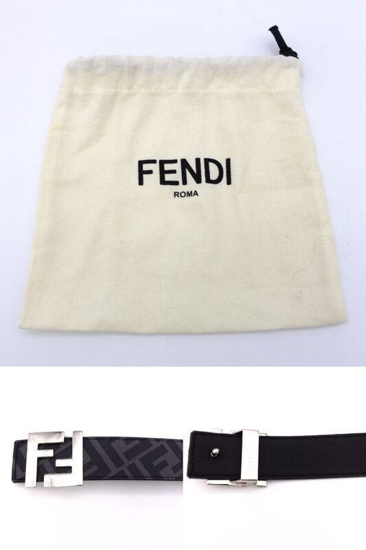 FENDI Zucca Belt Gray Black PVC