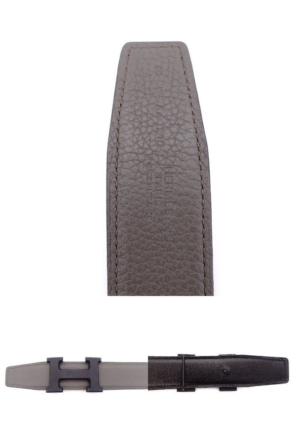 HERMES Leather Constance Reversible Matte Black Gray Size 80CM H Belt