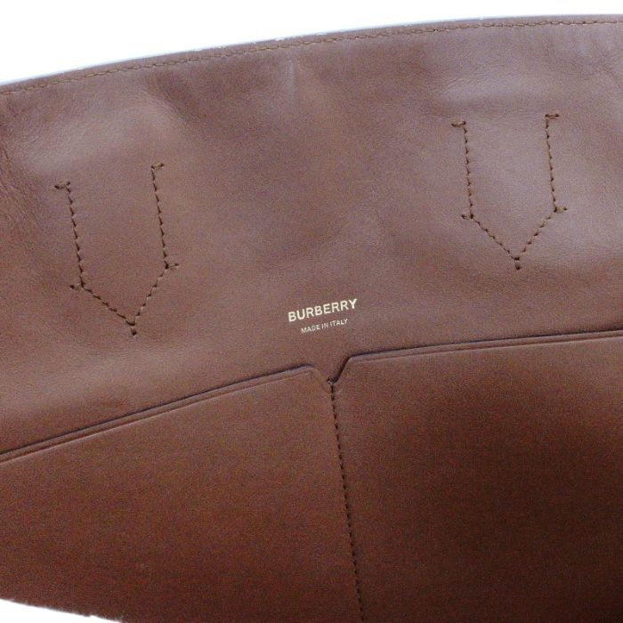 BURBERRY TB Logo Canvas Tote Bag Beige Leather Brown