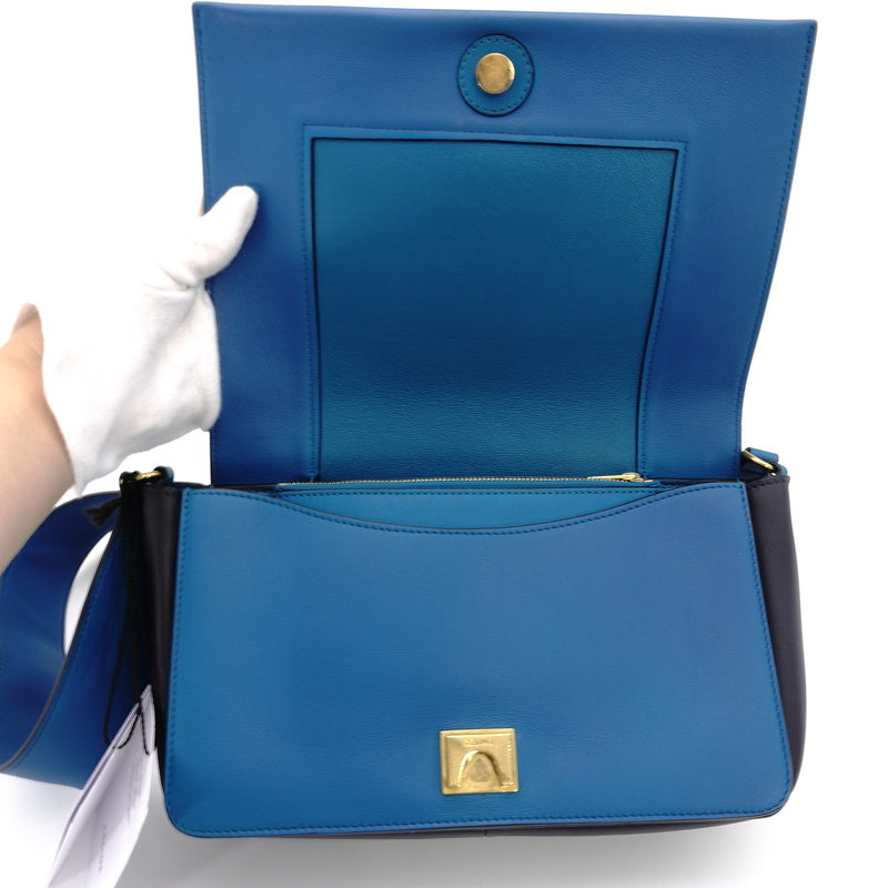 CELINE Frame Shoulder Blue Gray Leather