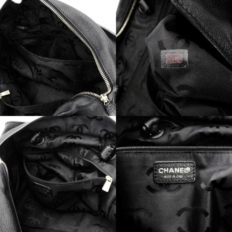 CHANEL Coco Mark Hand Bag Leather Black Vintage