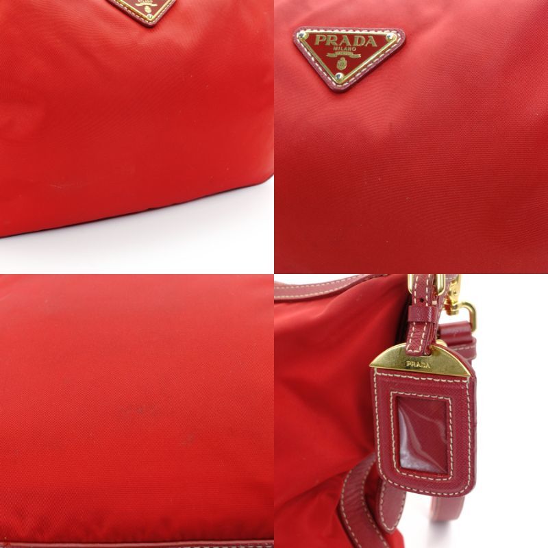 PRADA shoulder bag triangle logo nylon red red tesuto-nylon