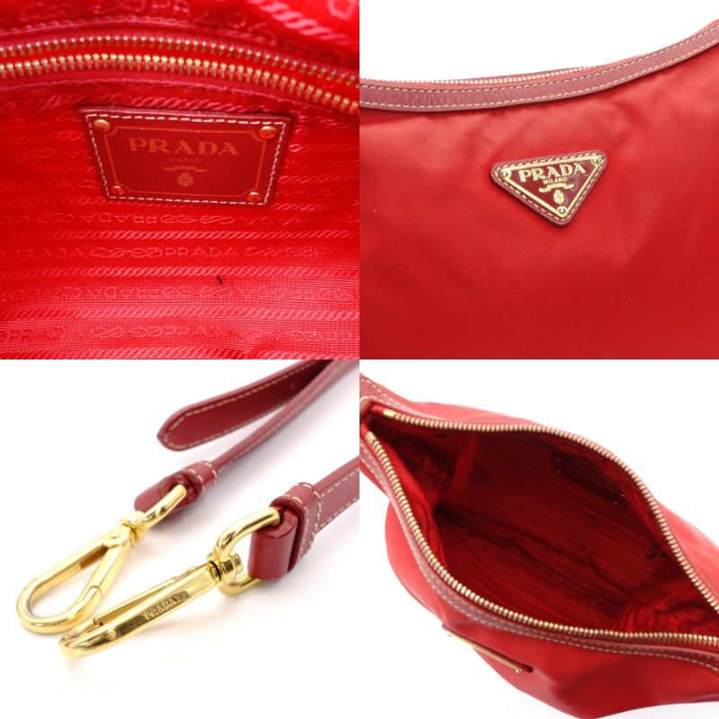 PRADA shoulder bag triangle logo nylon red red tesuto-nylon