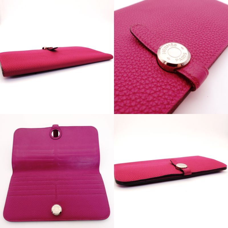 HERMES Dogon long purple long wallet leather