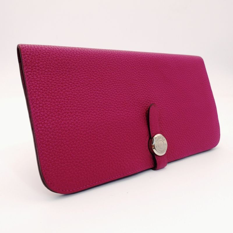 HERMES Dogon long purple long wallet leather