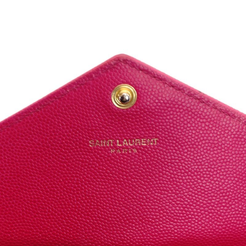 SAINT LAURENT long wallet V-stitched pink leather wallet