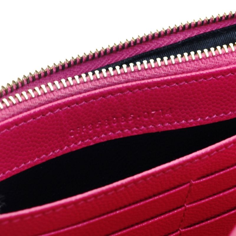 SAINT LAURENT long wallet V-stitched pink leather wallet