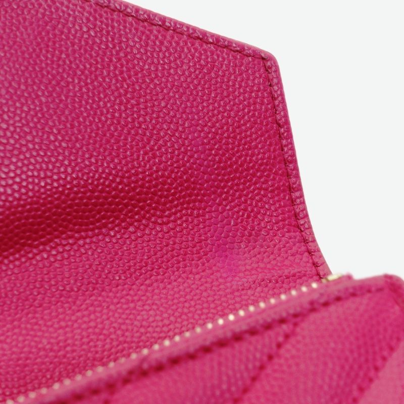 SAINT LAURENT long wallet V-stitched pink leather wallet