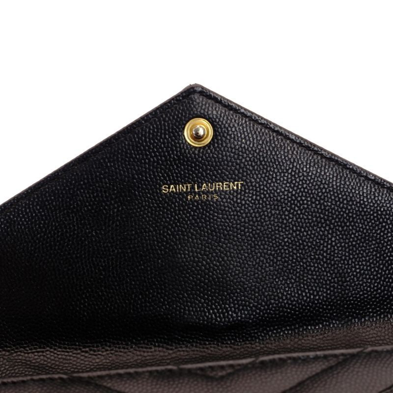 YVES SAINT LAURENT Long Wallet Black Leather V-stitching