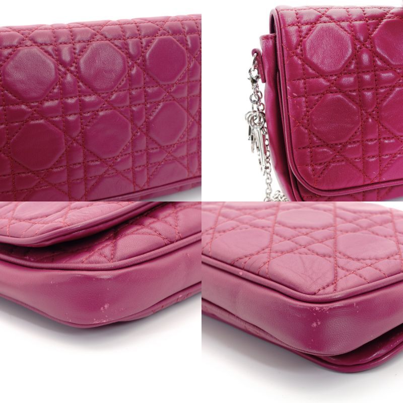 DIOR Cannage leather pink chain shoulder bag with silver hardware