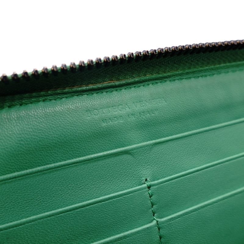Bottega Veneta Intro Chart Long Wallet Green Leather Round zipper