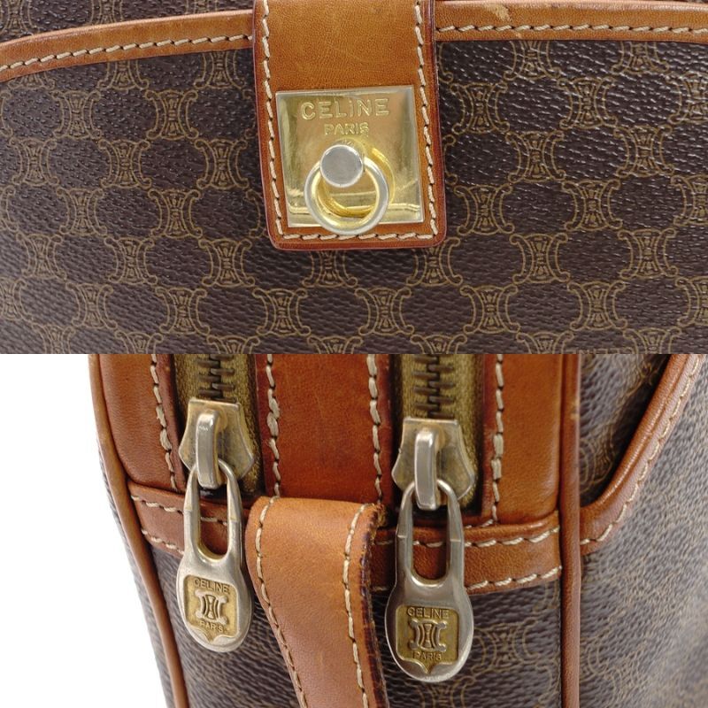 CELINE Macadam Shoulder Bag Brown PVC Leather Vintage