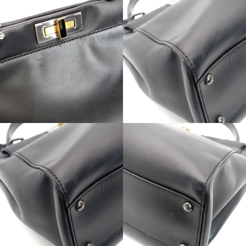 FENDI Peekaboo Handbag 2-way Leather Black Shoulder Bag