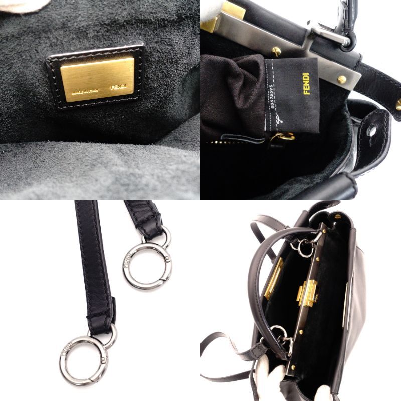 FENDI Peekaboo Handbag 2-way Leather Black Shoulder Bag