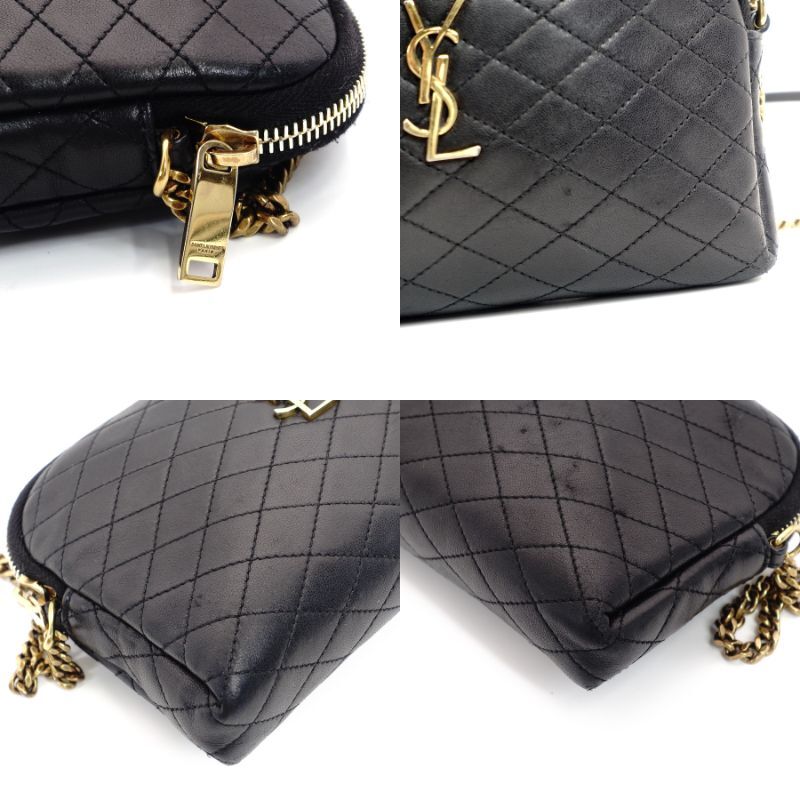 YVES SAINT LAURENT Gaby Chain Shoulder Bag Leather Black