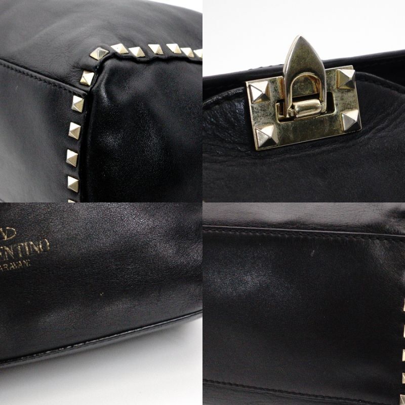 VALENTINO Garavani Tote Bag Studs Black 2way Shoulder Strap