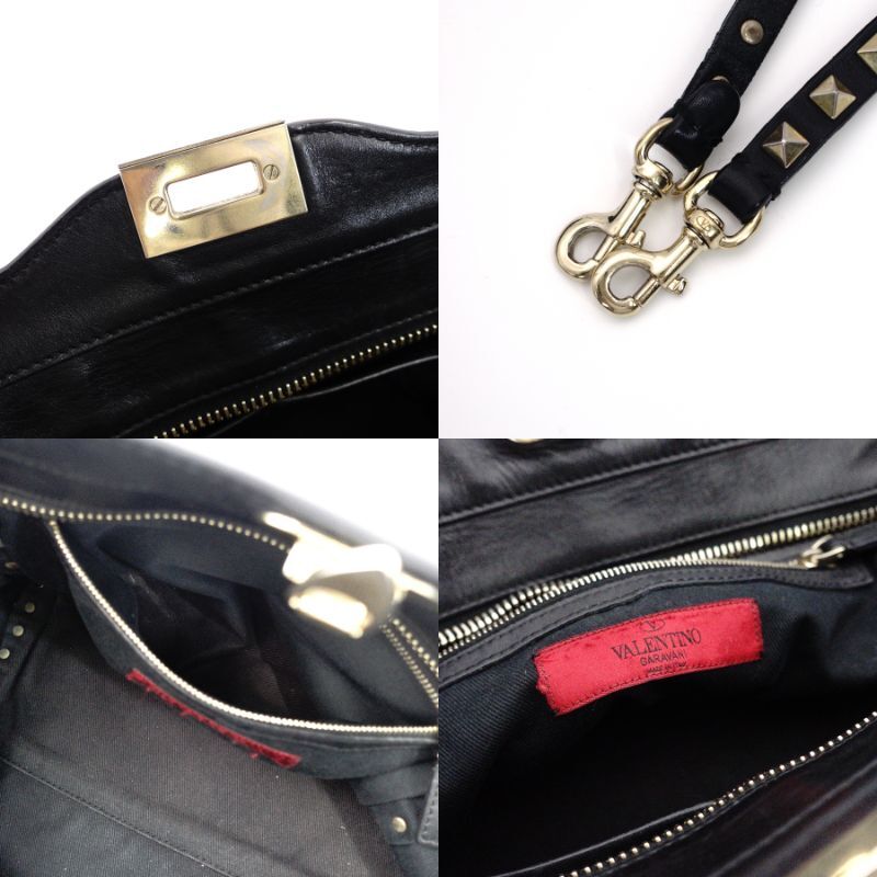 VALENTINO Garavani Tote Bag Studs Black 2way Shoulder Strap