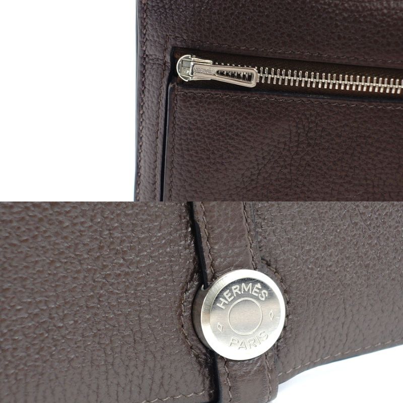 HERMES Dogon Long Wallet Togo Brown Leather Silver Hardware