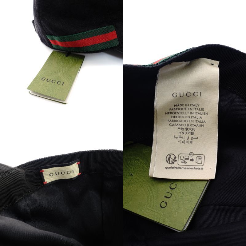 GUCCI Cap Black Canvas Sherry Line Baseball Cap Size L