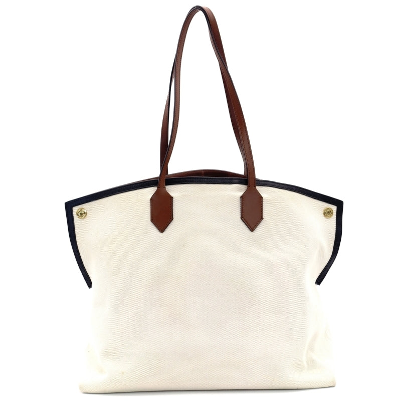 BURBERRY TB Logo Canvas Tote Bag Beige Leather Brown