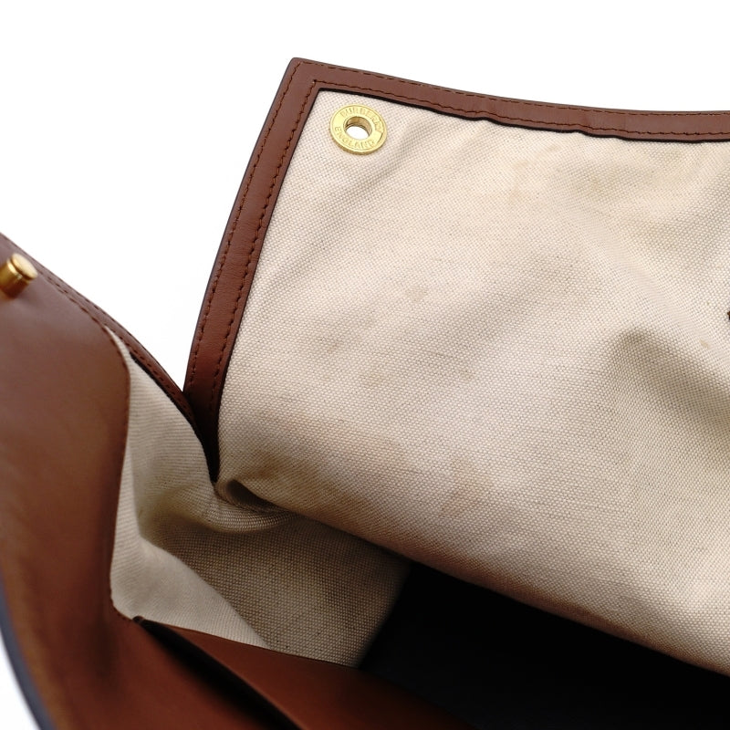 BURBERRY TB Logo Canvas Tote Bag Beige Leather Brown