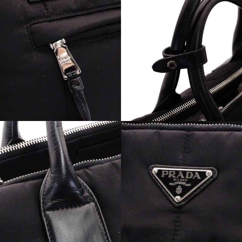 PRADA Tessuto Bomber Nylon Handbag Black 1BG636 Black