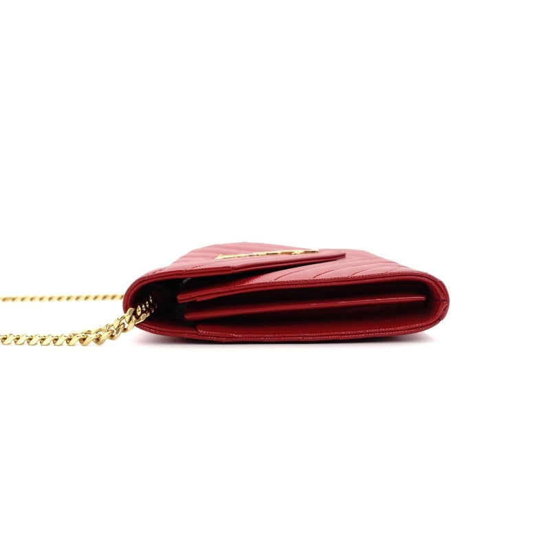 YVES SAINT LAURENT Chain Shoulder Bag Leather Red Gold Hardware