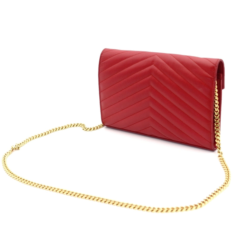 YVES SAINT LAURENT Chain Shoulder Bag Leather Red Gold Hardware