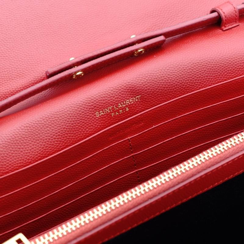 YVES SAINT LAURENT Chain Shoulder Bag Leather Red Gold Hardware