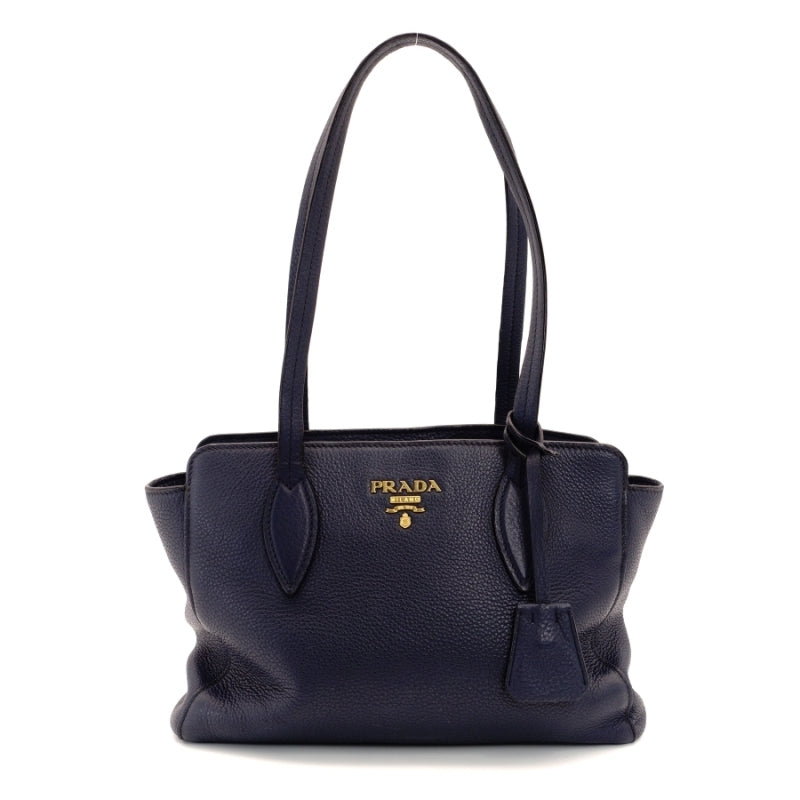 PRADA Tote Bag Blue Leather 1BG112 Gold Hardware Shoulder Bag