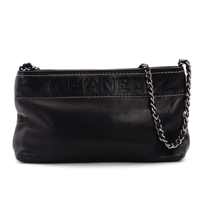 CHANEL Chain Handbag Lambskin Black Leather Black